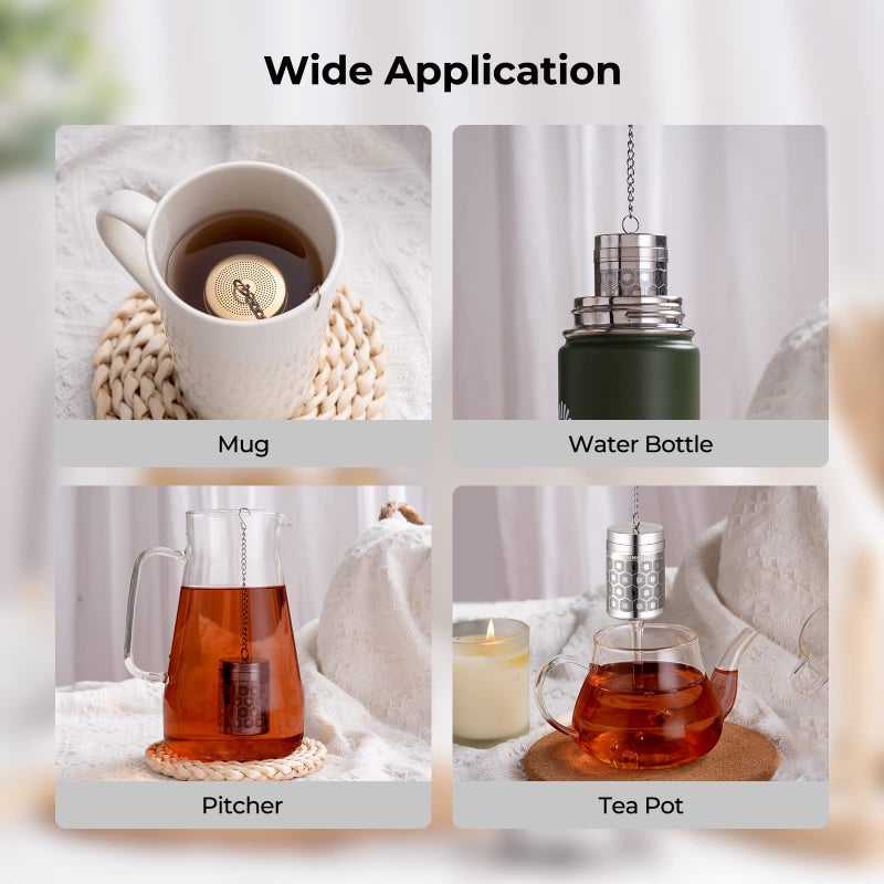 Reinmoson Tea Strainers for Loose Tea, Extra Fine Mesh Tea Infuser, 304 Stainless Steel & Updated Slim Threaded Lid, Loose Leaf Tea Steeper for Black Tea, Rooibos, etc - Image 5